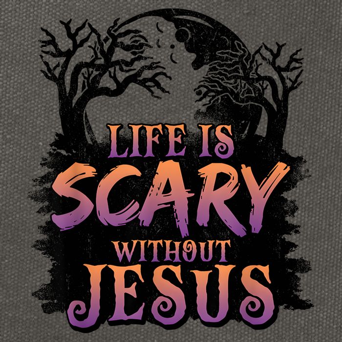 Life Is Scary Without Jesus Funny Halloween Christian Cotton Canvas Backpack