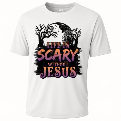 Life Is Scary Without Jesus Funny Halloween Christian Cooling Performance Crew T-Shirt