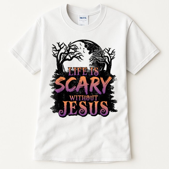 Life Is Scary Without Jesus Funny Halloween Christian Tall T-Shirt