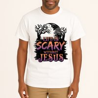 Life Is Scary Without Jesus Funny Halloween Christian Tall T-Shirt