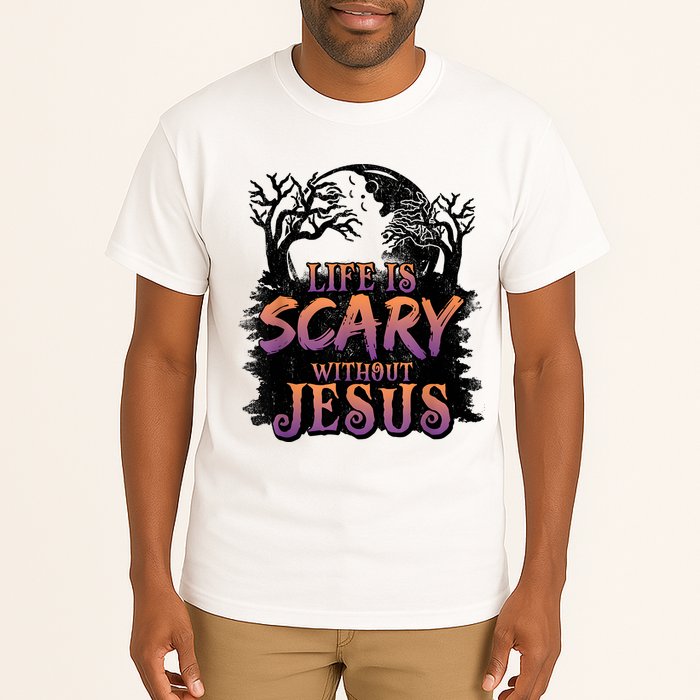 Life Is Scary Without Jesus Funny Halloween Christian Tall T-Shirt