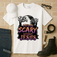 Life Is Scary Without Jesus Funny Halloween Christian Tall T-Shirt