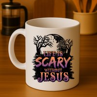 Life Is Scary Without Jesus Funny Halloween Christian Mug