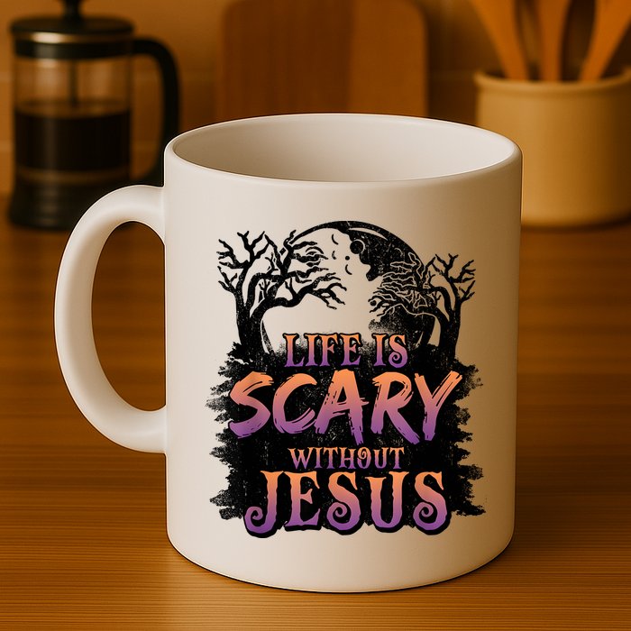 Life Is Scary Without Jesus Funny Halloween Christian Mug