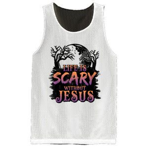 Life Is Scary Without Jesus Funny Halloween Christian Mesh Reversible Basketball Jersey Tank