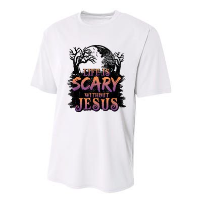 Life Is Scary Without Jesus Funny Halloween Christian Youth Performance Sprint T-Shirt