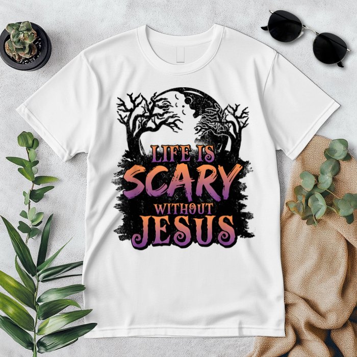 Life Is Scary Without Jesus Funny Halloween Christian Premium T-Shirt