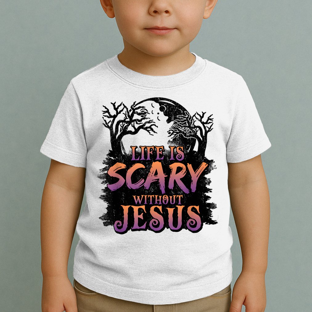 Life Is Scary Without Jesus Funny Halloween Christian Toddler T-Shirt