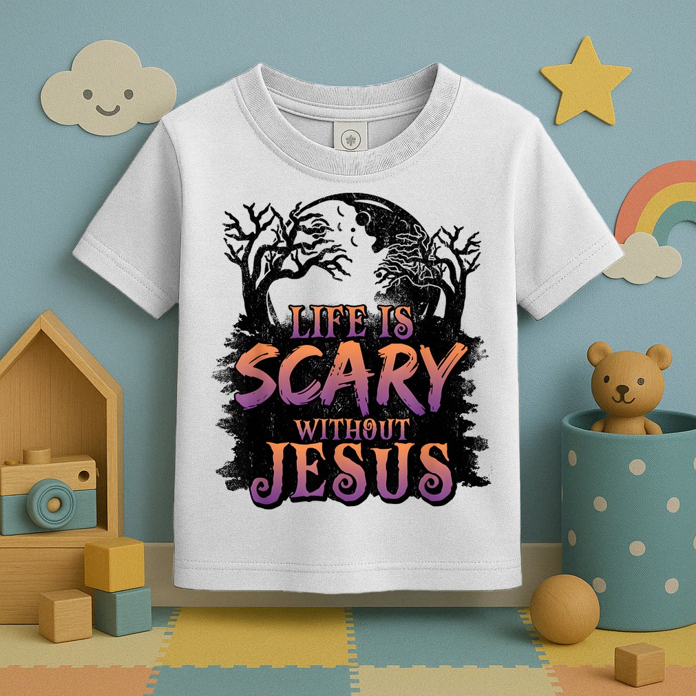 Life Is Scary Without Jesus Funny Halloween Christian Toddler T-Shirt