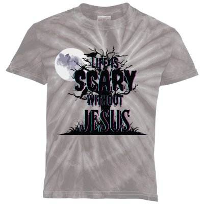 Life Is Scary Without Jesus Christian Halloween Religious Kids Tie-Dye T-Shirt