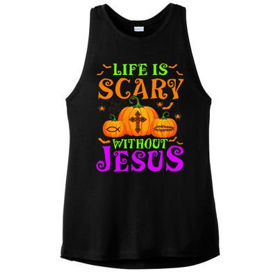 Life Is Scary Without Jesus Christian Halloween Ladies PosiCharge Tri-Blend Wicking Tank