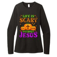 Life Is Scary Without Jesus Christian Halloween Womens CVC Long Sleeve Shirt