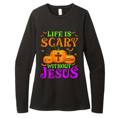 Life Is Scary Without Jesus Christian Halloween Womens CVC Long Sleeve Shirt