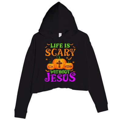 Life Is Scary Without Jesus Christian Halloween Crop Fleece Hoodie