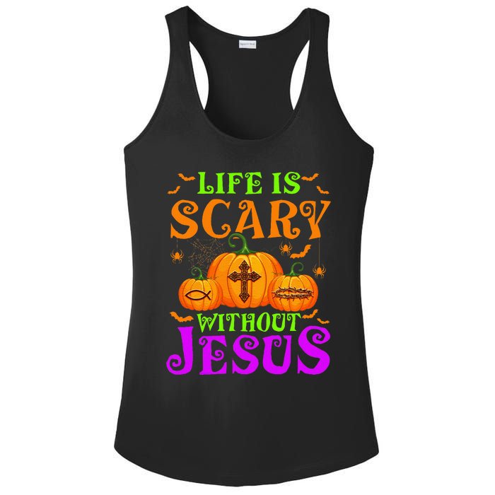 Life Is Scary Without Jesus Christian Halloween Ladies PosiCharge Competitor Racerback Tank