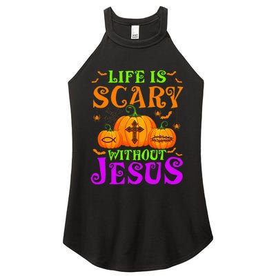 Life Is Scary Without Jesus Christian Halloween Women's Perfect Tri Rocker Tank