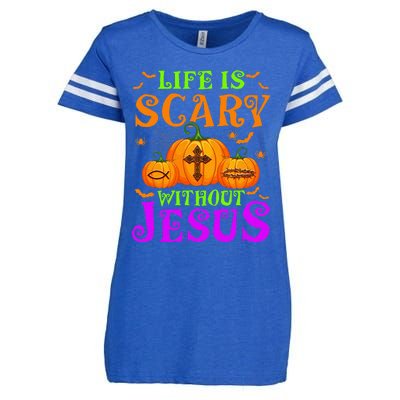 Life Is Scary Without Jesus Christian Halloween Enza Ladies Jersey Football T-Shirt