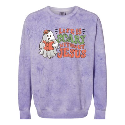 Life Is Scary Without Jesus Christian Halloween Religious Colorblast Crewneck Sweatshirt