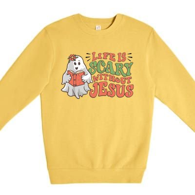 Life Is Scary Without Jesus Christian Halloween Religious Premium Crewneck Sweatshirt