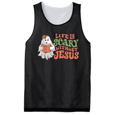 Life Is Scary Without Jesus Christian Halloween Religious Mesh Reversible Basketball Jersey Tank