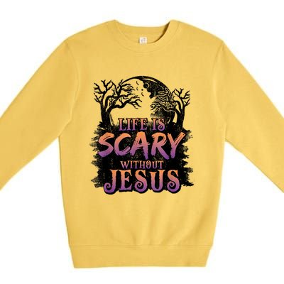 Life Is Scary Without Jesus Funny Halloween Christian Premium Crewneck Sweatshirt