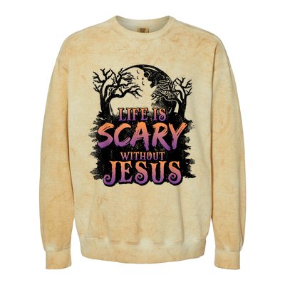 Life Is Scary Without Jesus Funny Halloween Christian Colorblast Crewneck Sweatshirt