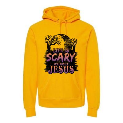 Life Is Scary Without Jesus Funny Halloween Christian Premium Hoodie