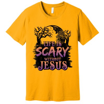 Life Is Scary Without Jesus Funny Halloween Christian Premium T-Shirt