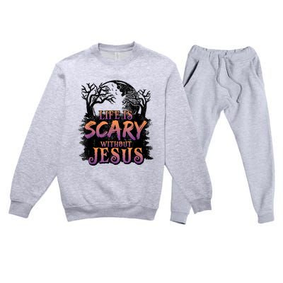 Life Is Scary Without Jesus Funny Halloween Christian Premium Crewneck Sweatsuit Set