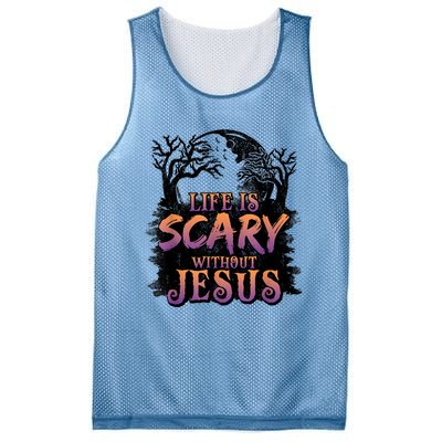 Life Is Scary Without Jesus Funny Halloween Christian Mesh Reversible Basketball Jersey Tank