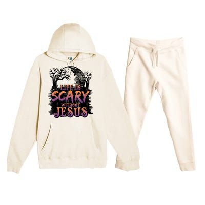 Life Is Scary Without Jesus Funny Halloween Christian Premium Hooded Sweatsuit Set