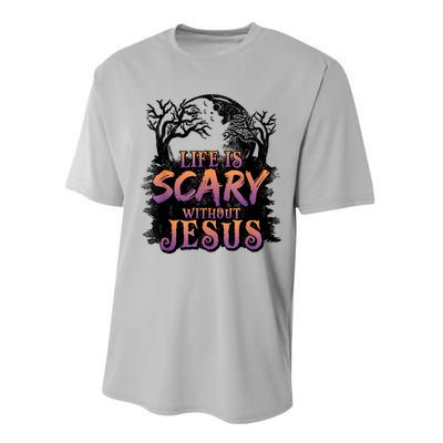 Life Is Scary Without Jesus Funny Halloween Christian Performance Sprint T-Shirt