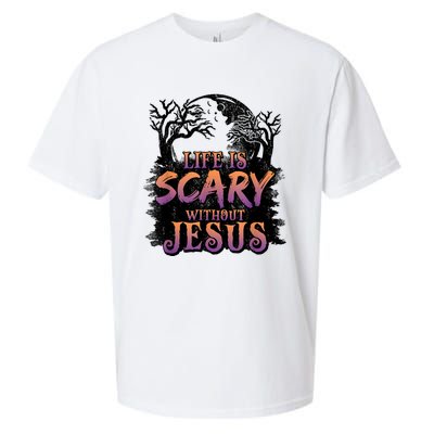 Life Is Scary Without Jesus Funny Halloween Christian Sueded Cloud Jersey T-Shirt