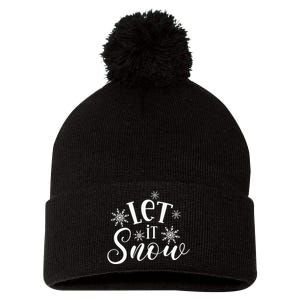 Let It Snow Funny Christmas Pom Pom 12in Knit Beanie