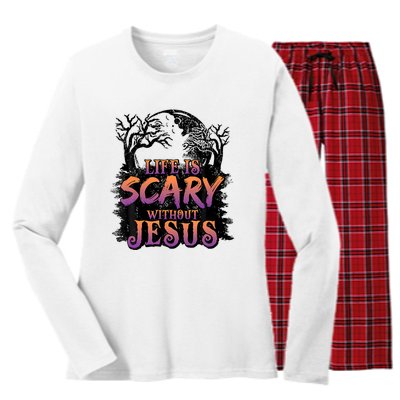 Life Is Scary Without Jesus Halloween Costume Women's Long Sleeve Flannel Pajama Set 