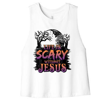 Life Is Scary Without Jesus Halloween Costume Women's Racerback Cropped Tank