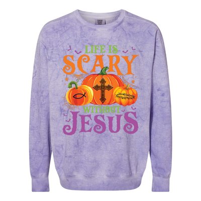 Life Is Scary Without Jesus Fall Halloween Christian Lover Colorblast Crewneck Sweatshirt