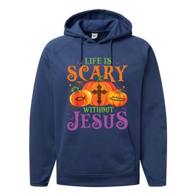 Life Is Scary Without Jesus Fall Halloween Christian Lover Performance Fleece Hoodie