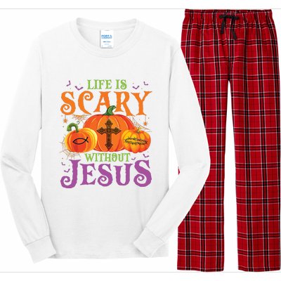 Life Is Scary Without Jesus Fall Halloween Christian Lover Long Sleeve Pajama Set