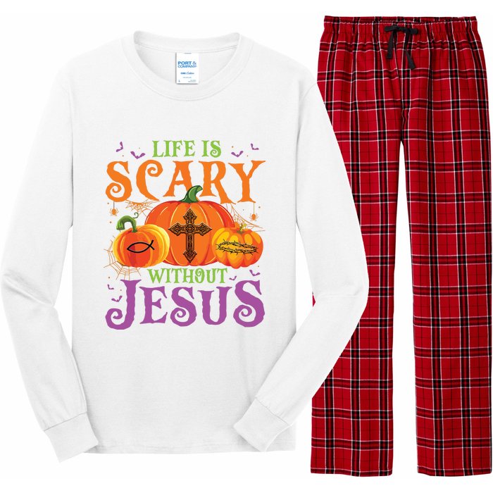 Life Is Scary Without Jesus Fall Halloween Christian Lover Long Sleeve Pajama Set