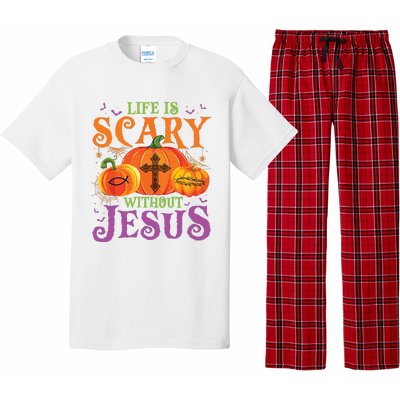 Life Is Scary Without Jesus Fall Halloween Christian Lover Pajama Set