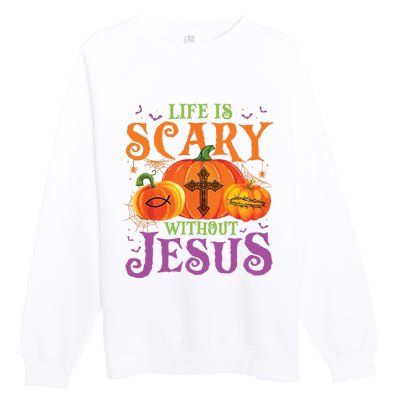 Life Is Scary Without Jesus Fall Halloween Christian Lover Premium Crewneck Sweatshirt