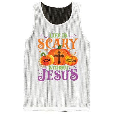 Life Is Scary Without Jesus Fall Halloween Christian Lover Mesh Reversible Basketball Jersey Tank