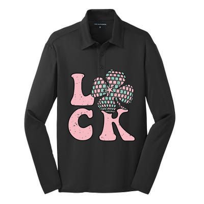 Lucky Irish Shamrock Disco Clover Leaf Saint Patrick's Day Silk Touch Performance Long Sleeve Polo