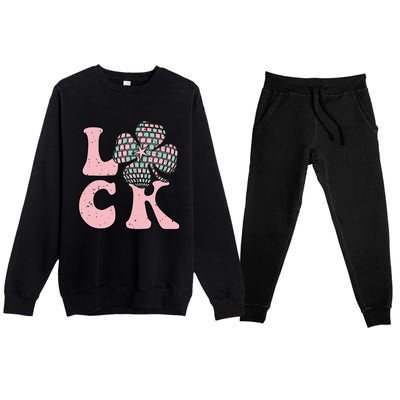 Lucky Irish Shamrock Disco Clover Leaf Saint Patrick's Day Premium Crewneck Sweatsuit Set