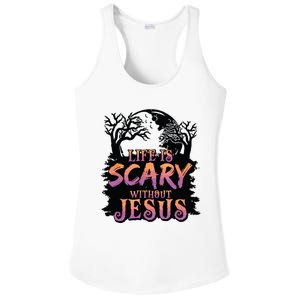 Life Is Scary Without Jesus Funny Halloween Christian Ladies PosiCharge Competitor Racerback Tank