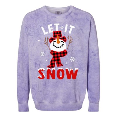 Let It Snow Snowman Christmas Pajama Buffalo Plaid Colorblast Crewneck Sweatshirt