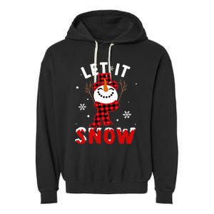 Let It Snow Snowman Christmas Pajama Buffalo Plaid Garment-Dyed Fleece Hoodie