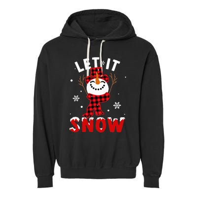 Let It Snow Snowman Christmas Pajama Buffalo Plaid Garment-Dyed Fleece Hoodie