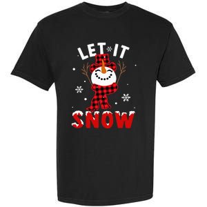 Let It Snow Snowman Christmas Pajama Buffalo Plaid Garment-Dyed Heavyweight T-Shirt